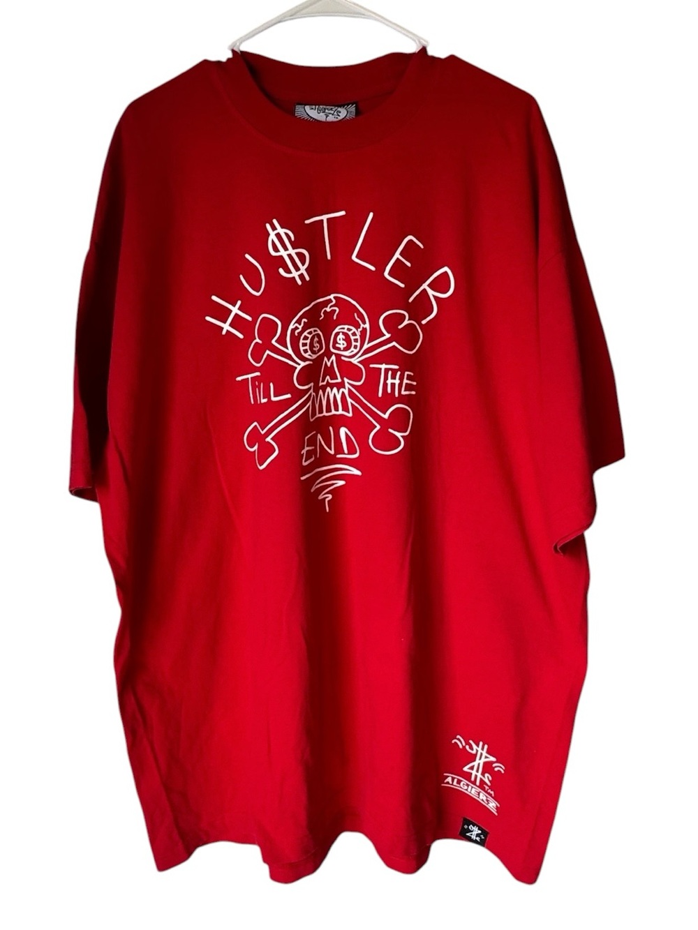 Vintage Algierz Red 'Hustler Till The End' Streetwear Graphic Tee Men’s XXXL